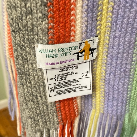 WILLIAM BRUNTON Hand Knits Made in Scotland Rainbow Stripes WOOL Scarf 8.5 x 80" - Picture 9 of 15